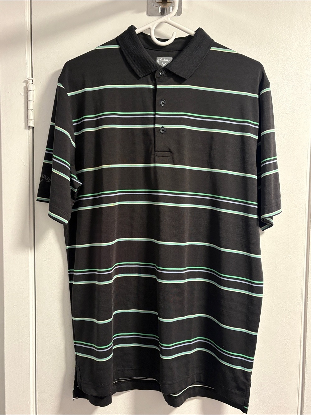 Callaway Men’s Black Polo with Mint Green Stripes